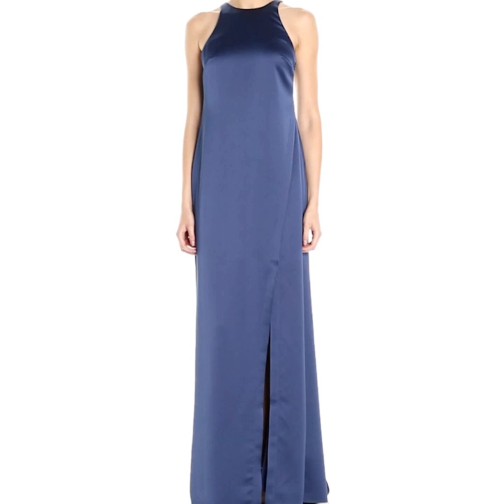 Halston HighNeck Strappy-Back Satin Gown Large.
